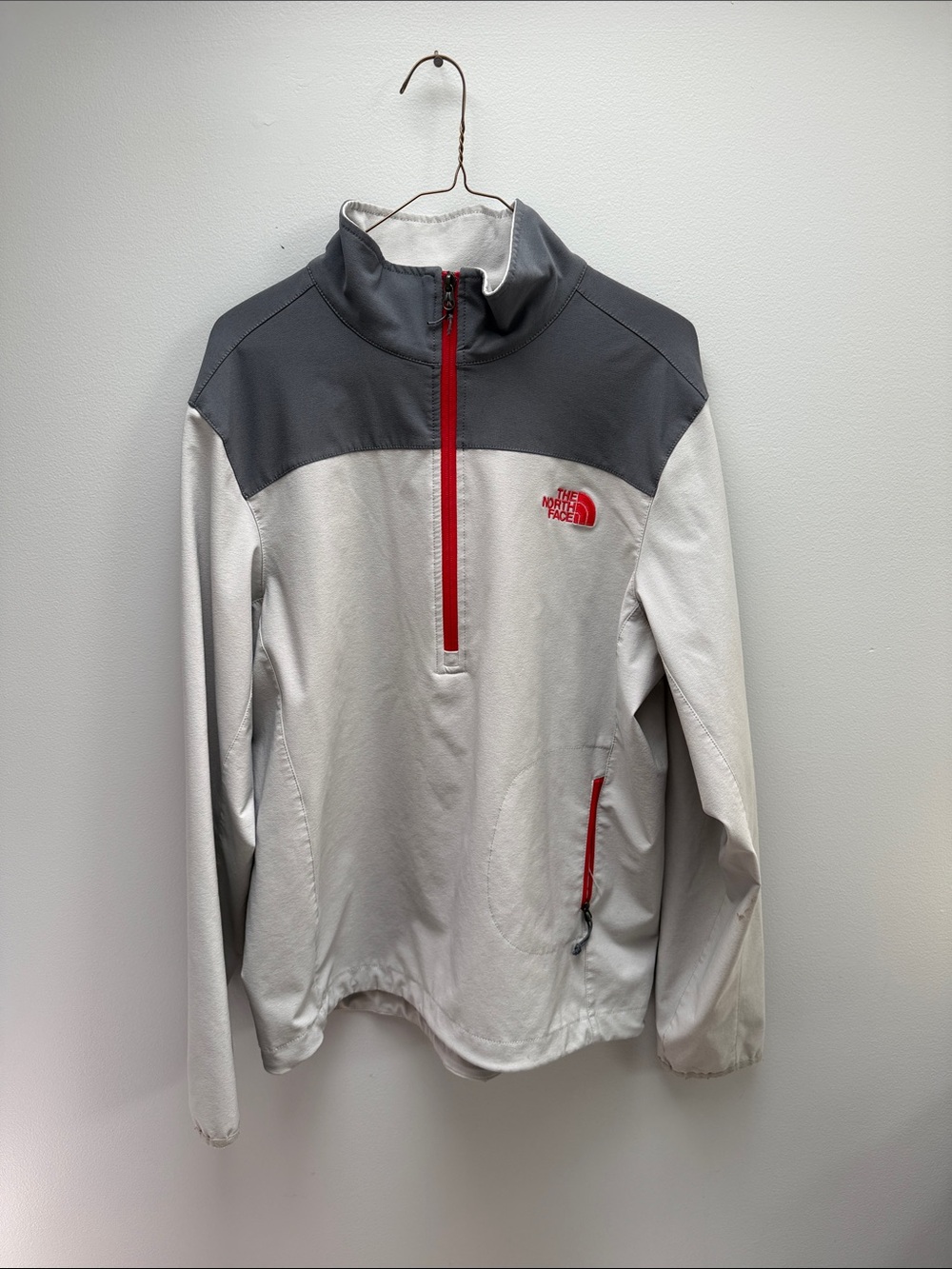 The North Face Half-Zip Pullover — White, Gray & Red Accents